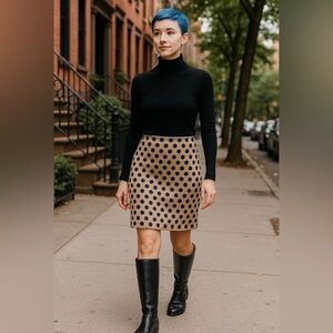 Etcetera Beige Polka Dot Pencil Skirt, Lined, Wool & Cashmere Blend, Women’s XS